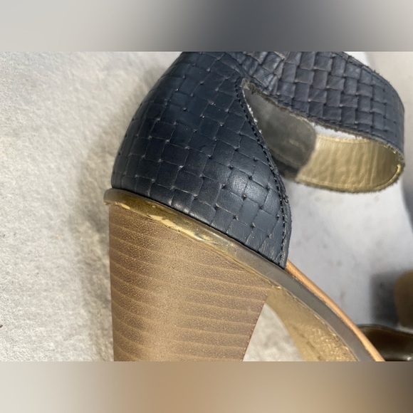 Rieker Sandals Antistress Woven Leather Black Easy close Open Toe Block Heel - Picture 9 of 13